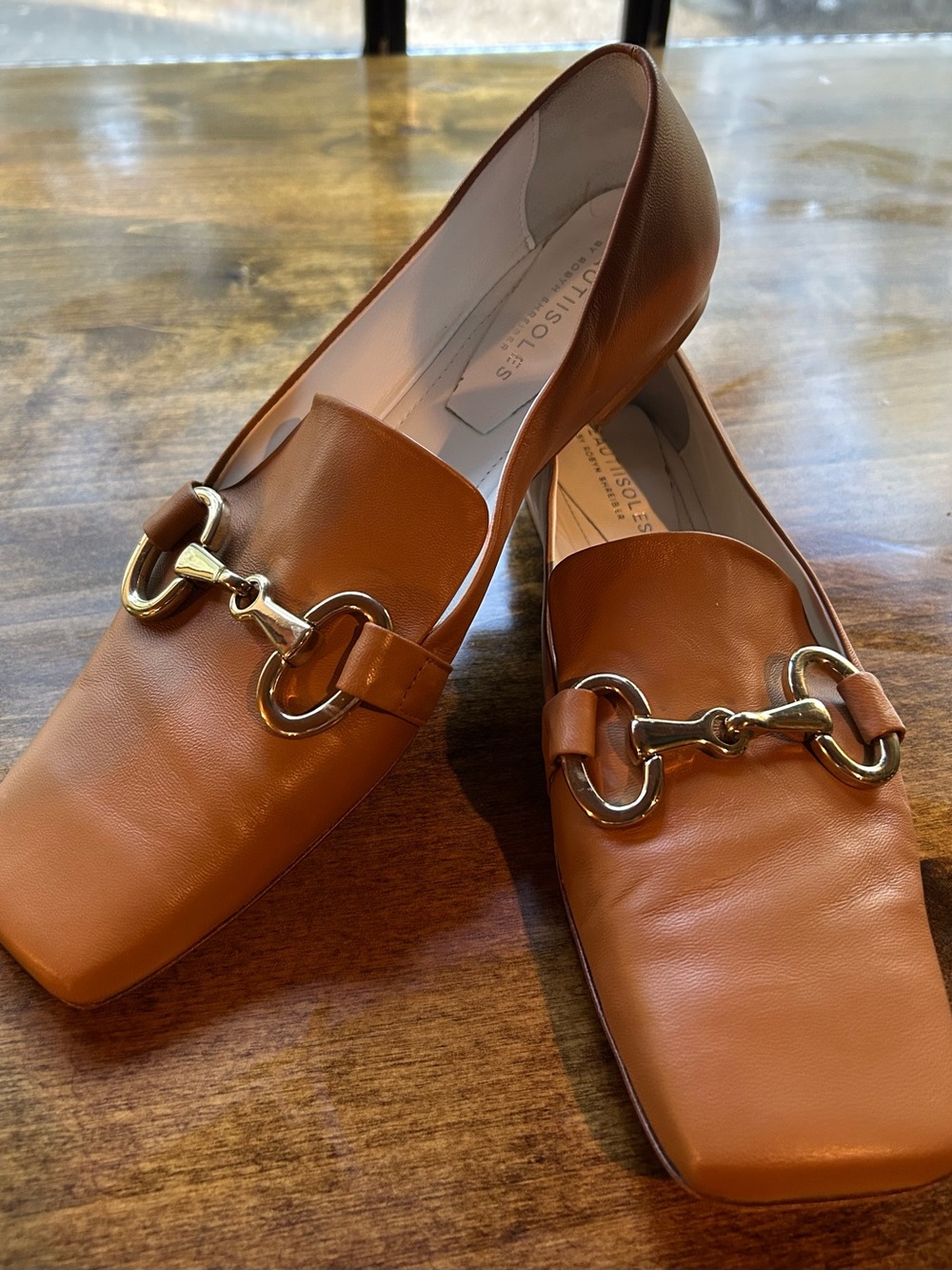 Bit-Trim Leather Loafer Flats in Cognac Brown, Italian Made.